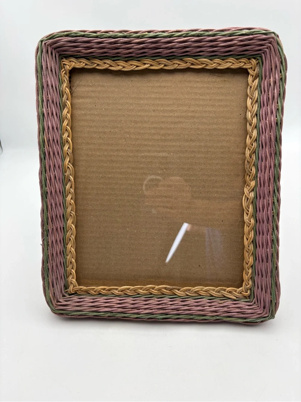 Vintage Wicker Decorative Photo Frame in Pink, Green & Natural -8x10 photo
